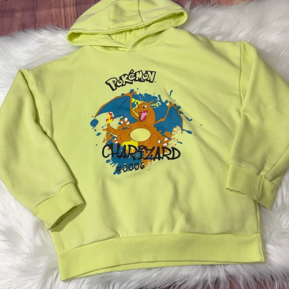 Pokemon Charizard Neon Yellow Graphic Hoodie - Boys Size 8-9 Yrs